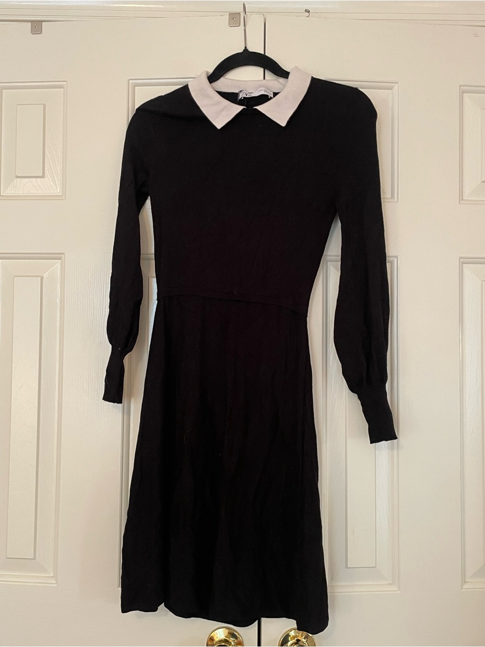 Zara Black Long Sleeve Dress with White Collar